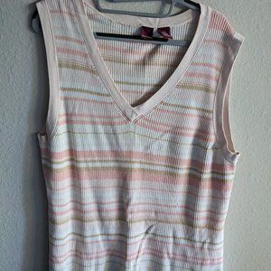 Merona Striped Light Pink Brown White Vneck Sleeveless Sweater Vest Women XXL